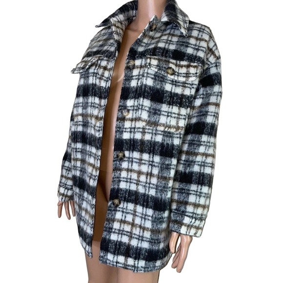 Faded Glory jacket Shacket cream & Brown jacket button up NEW fluffy fuzzy outer - Picture 1 of 9
